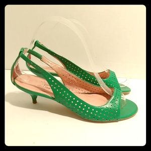 Jeffery Campbell green perforated kitten heels